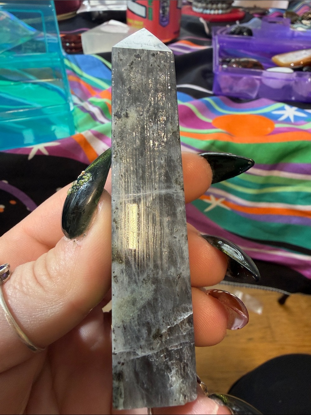 Handheld Blue-Grey Labradorite Crystal Point - Picture 4 of 7